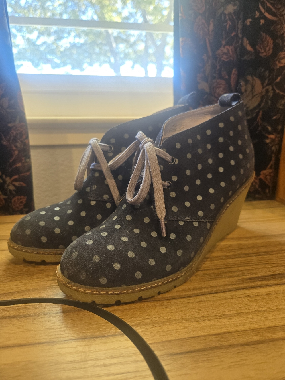 Boden Gray Polka Dot Blue Suede Women’s Polka Dot Wedge Ankle Boots - Slate Blue